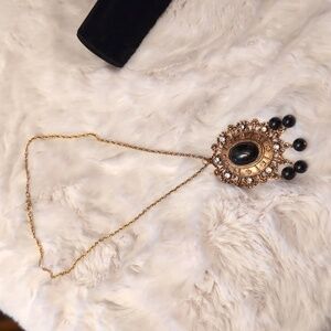 Celebrity Gems| Gold Toned Necklace With Black Polished and White Cut stone